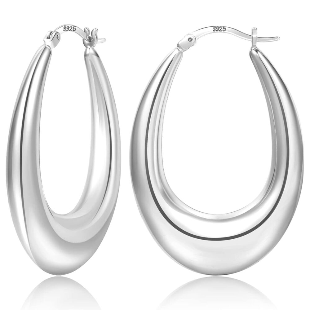 Chunky Oval Hoop Earrings 40mm Sterling Silver for Women